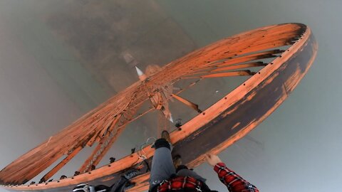 UNCUT - 50 meters BASE jump from steampunk wind turbine!