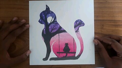 Double Exposer Cat Scenery __ Drawing With Oil Pastels __ For Beginners __ Step By Step