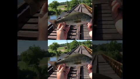 Fishing for bass on a train bridge!