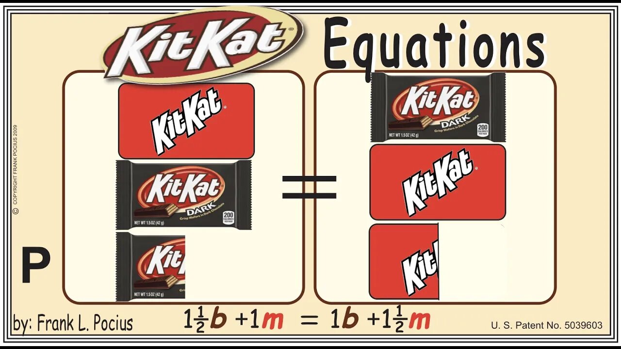 VISUAL KITKAT DARK 1.5b+1m=1b+1.5m EQUATION _ SOLVING EQUATIONS _ SOLVING WORD PROBLEMS