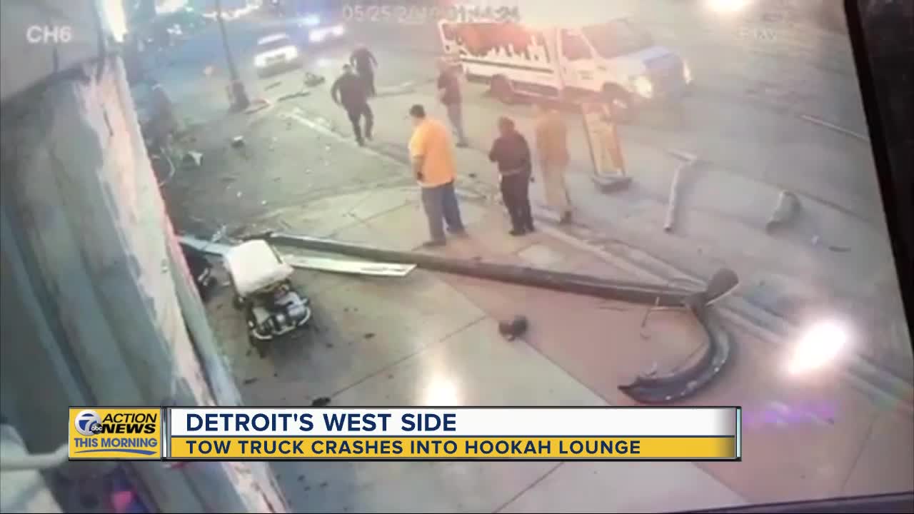 Tow truck crashes into Hookah Lounge on Detroit's west side