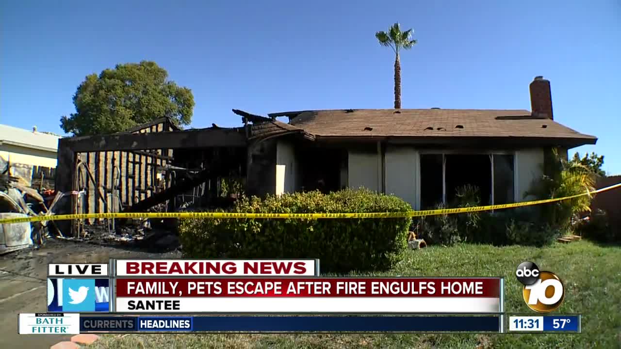 Fire rips through garage of home in Santee