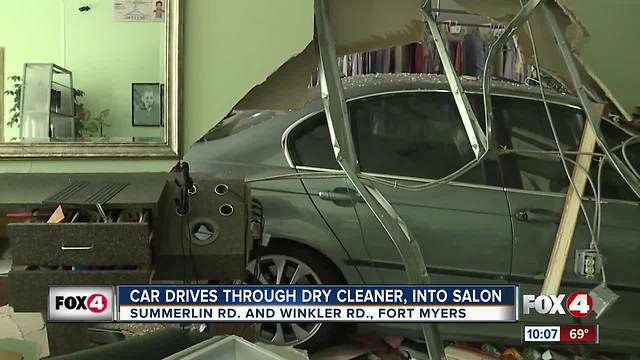 Car crashes through dry cleaners and salon in Fort Myers