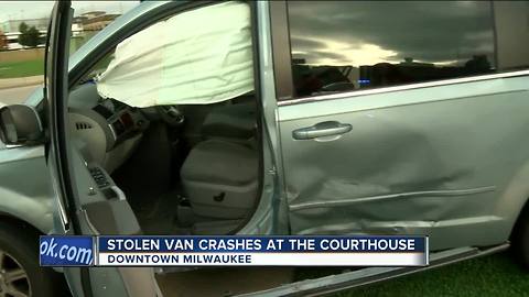 Stolen van crashes into 2 cars in front of Milwaukee County Courthouse