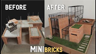 HOW TO MAKE A MINIATURE HOUSE WITH BRICKS - BRICKLAYING - MINI BRICKS - GLASS - STEEL - WALL - MODEL