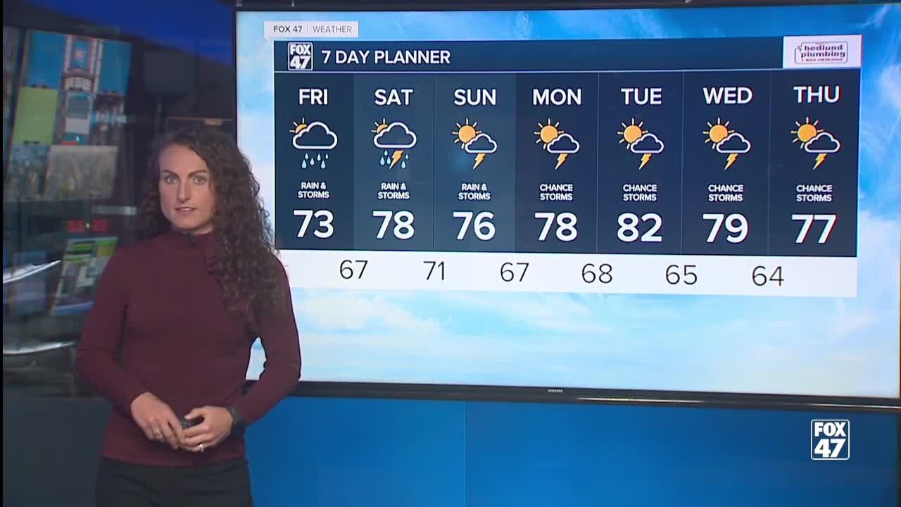 Forecast: Rain throughout the day, highs in the 70's