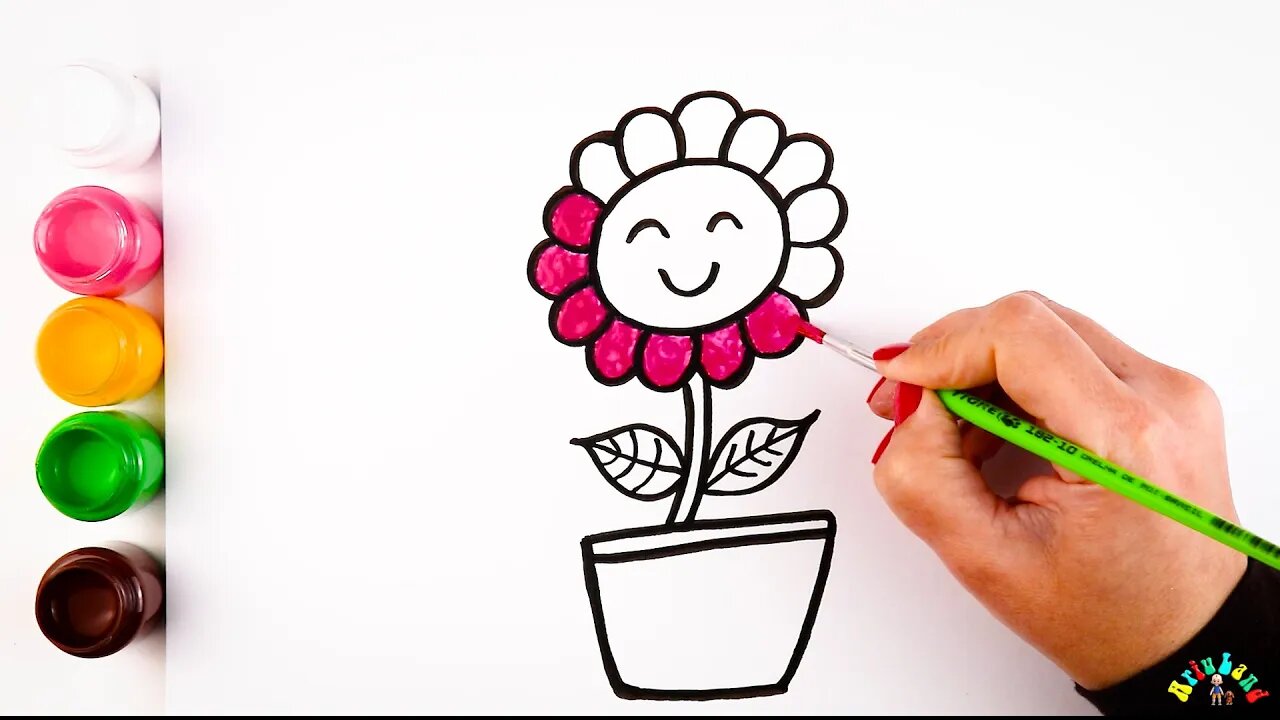 Drawing and Coloring Flower in a Vase for Kids & Toddlers | Ariu Land