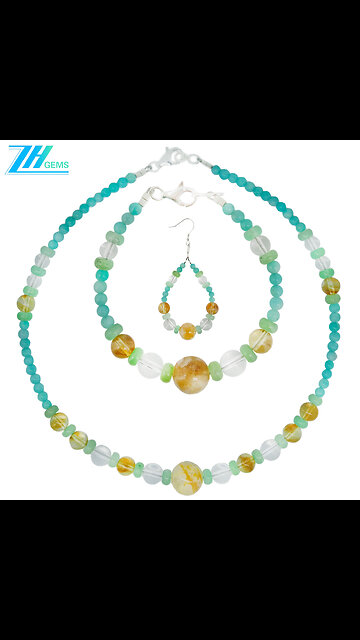 Beautiful Green Jasper sakura onyx turquoise smooth beads white onyx pendant jewelry set01