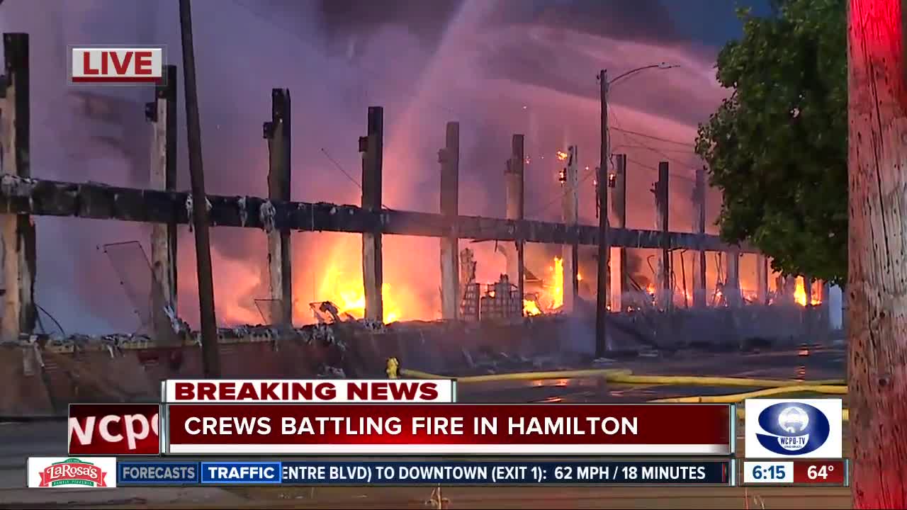 Crews evacuate homes near massive warehouse fire in Hamilton