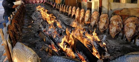 Amazing Iraqi Style Grilled Fish Around Charcoal and wood Fire