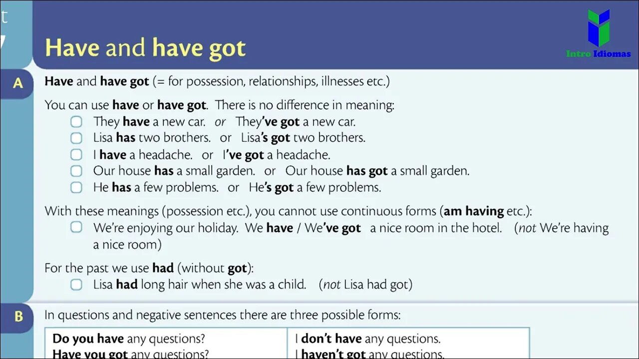 017 - Have and have got - ENGLISH GRAMMAR IN USE - UNIT 17 - Intermediate