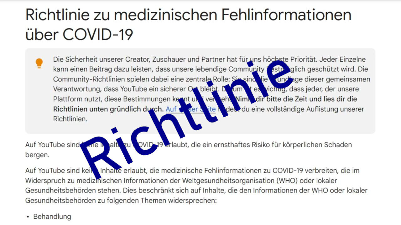 Richtlinie zu medizinischen Fehlinformationen über COVID-19 (YouTube Community Guidelines)