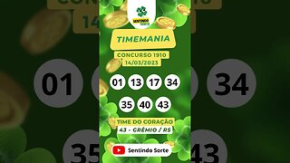 🍀 Resultado TIMEMANIA 1910 | Sentindo Sorte #shorts