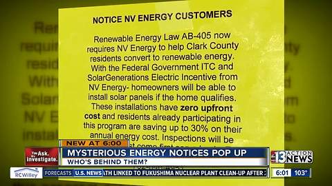 Mysterious 'renewable energy' notices posted on some Las Vegas homes