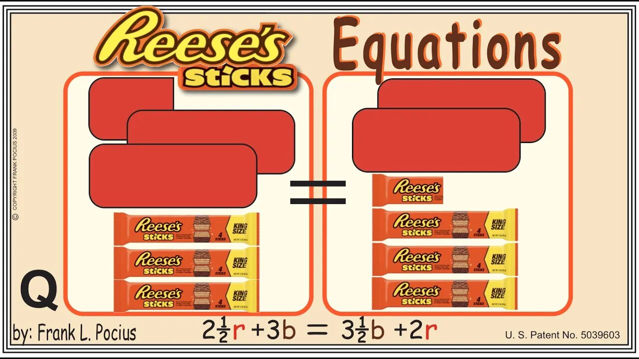 VISUAL REESES STICKS 2.5r+3b=3.5b+2r EQUATION _ SOLVING EQUATIONS _ SOLVING WORD PROBLEMS