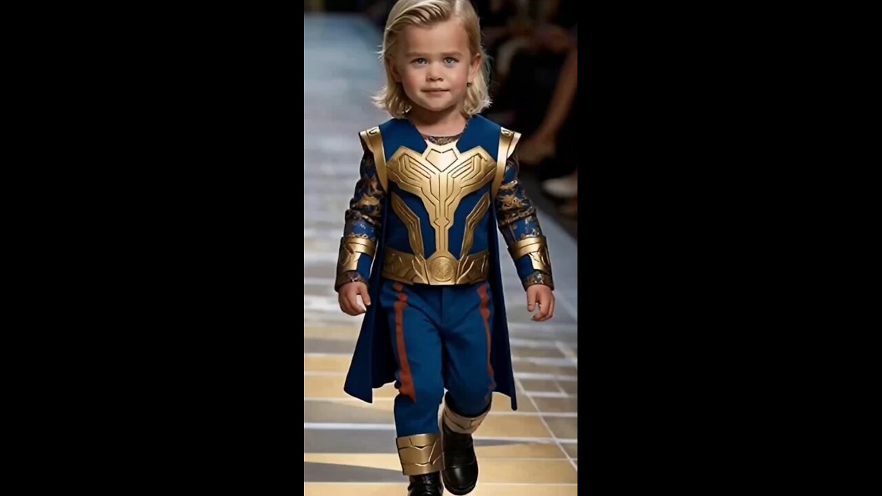 "Baby Aquaman Thor Iron Man bring superhero style to Versace runway tiny hero, big fashion energy!"