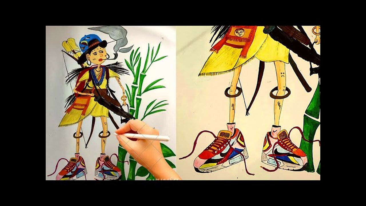 Draw Nyishi Tribe |Nyishi Tribes Arts | Arunachal Pradesh | Nyishi character Cartoon Art Drawing