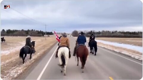 Canadian Riders on Horseback Enter Ottawa w/Trump Flag