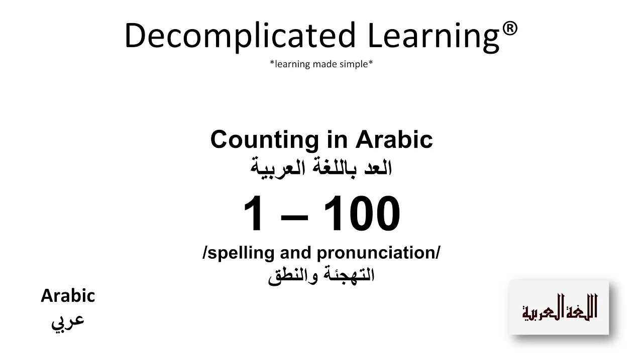 Learn Counting numbers 1-100 in Arabic with Spelling