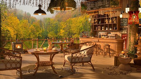 4K Cozy Spring Coffee Shop Ambience ☕ Background Music for Relaxing and Working