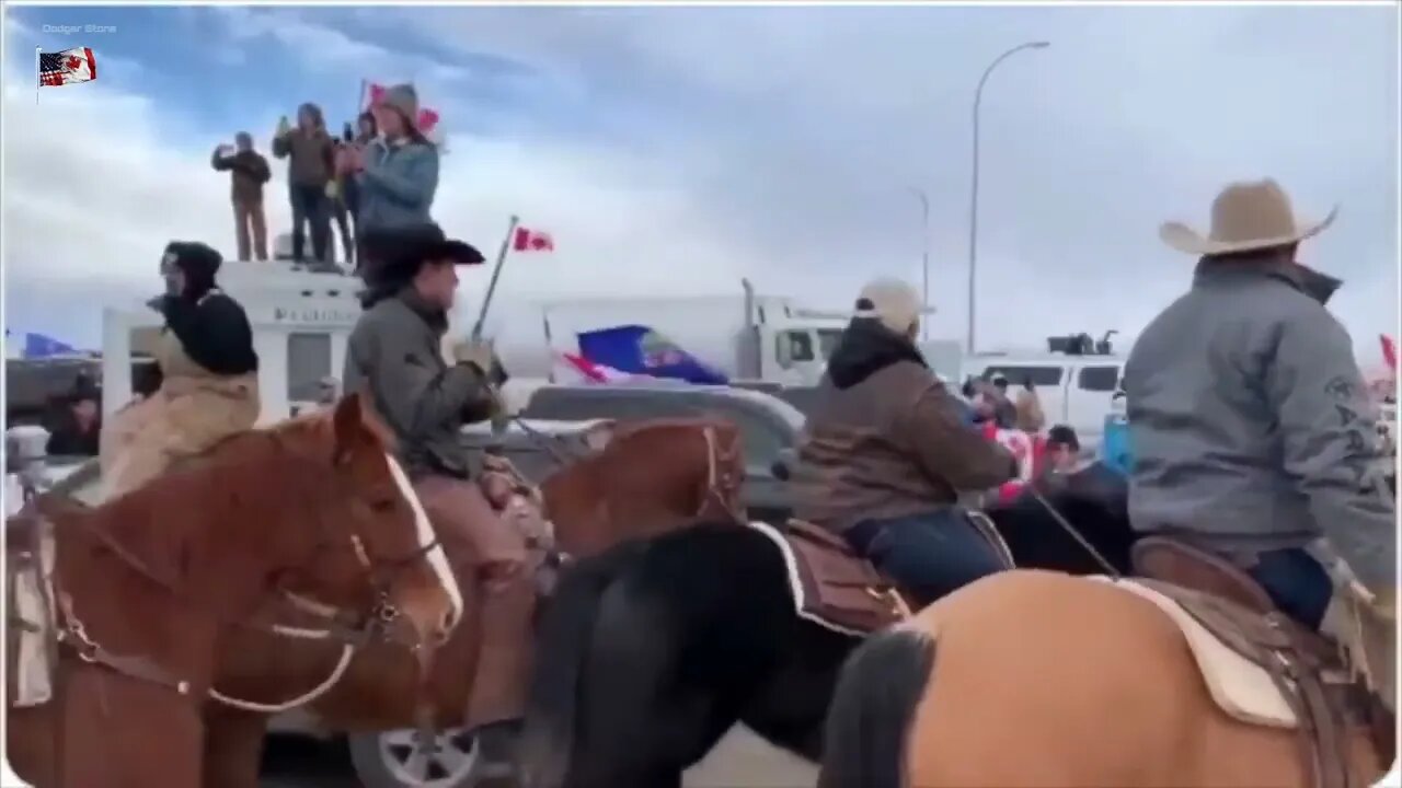 Canadian Riders on Horseback Enter Ottawa w/ Trump Flag 2/5/22