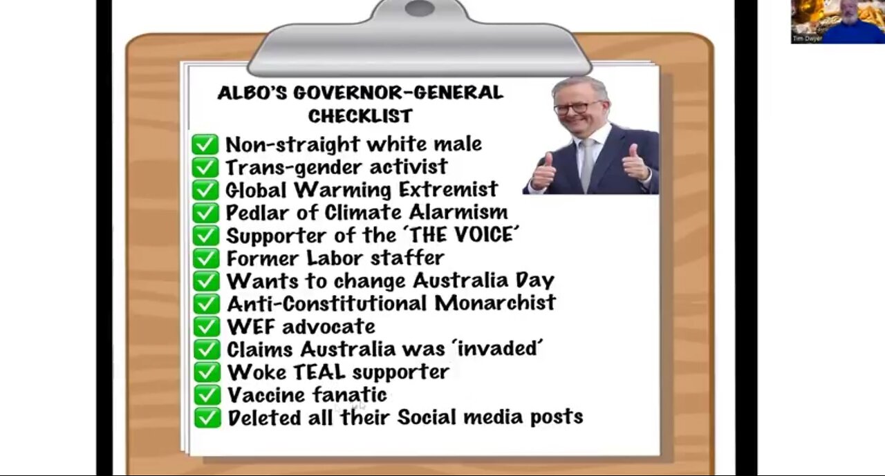 Australian Governor General Job Prerequisites. Only UN - UK - NWO Shills Need Apply. Tim's Truth