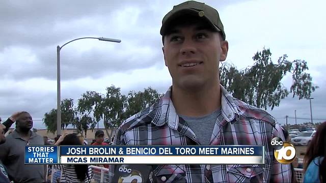 Josh Brolin and Benicio Del Toro meet Marines at MCAS Miramar