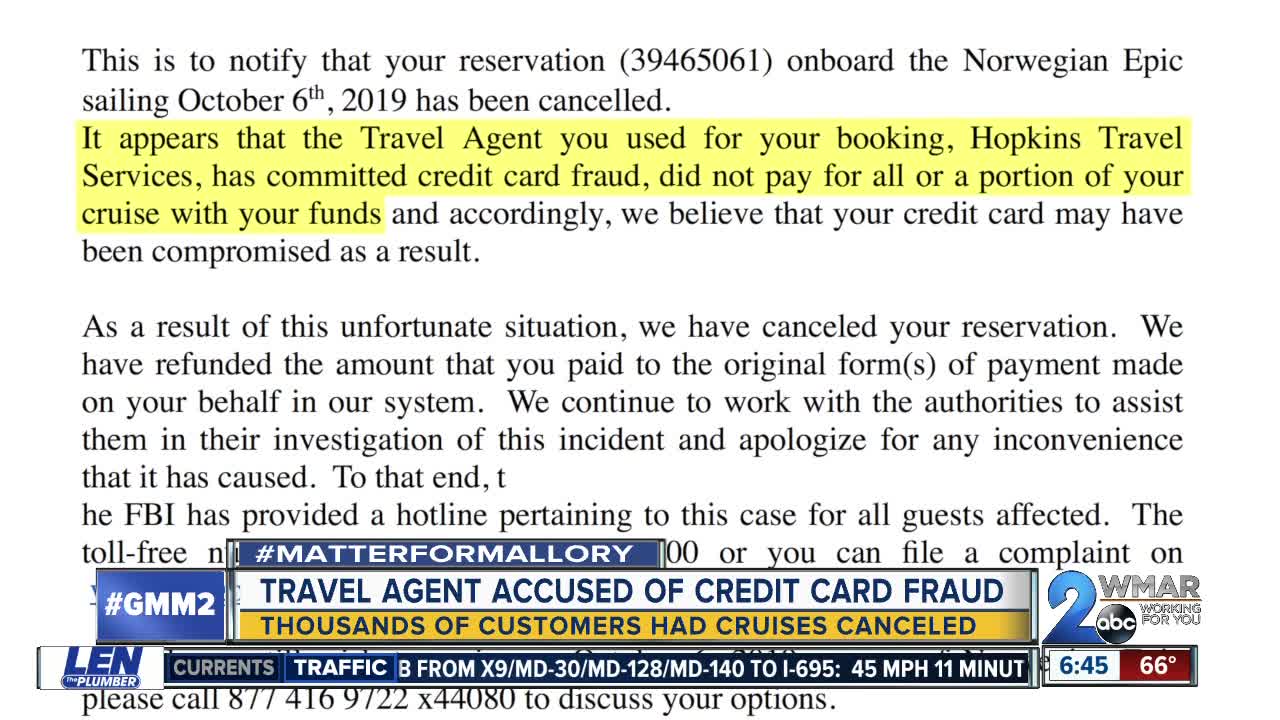 Cruise line claims travel agent committed credit card fraud