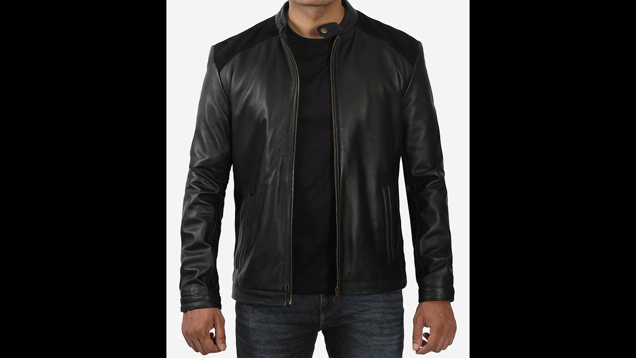 Black Leather Jacket With Suede Detailing