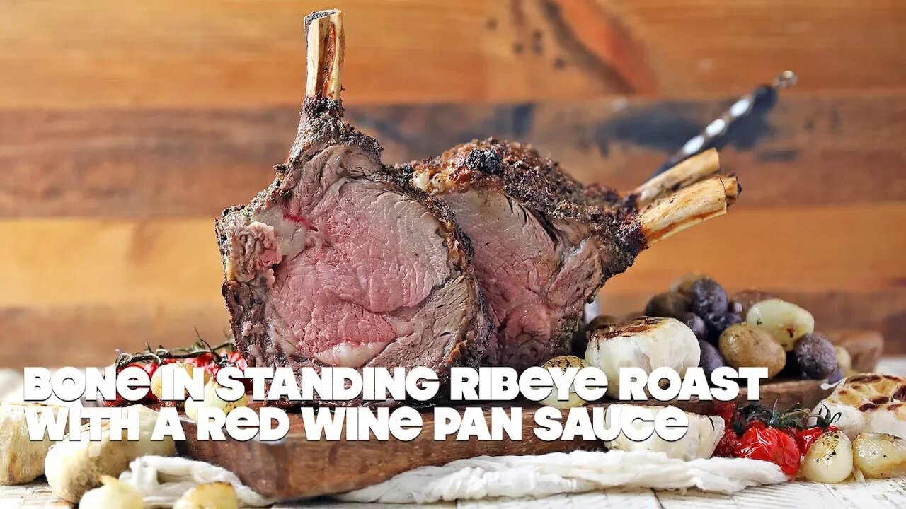 Bone In Standing Ribeye Roast Recipe with Red Wine Pan Sauce