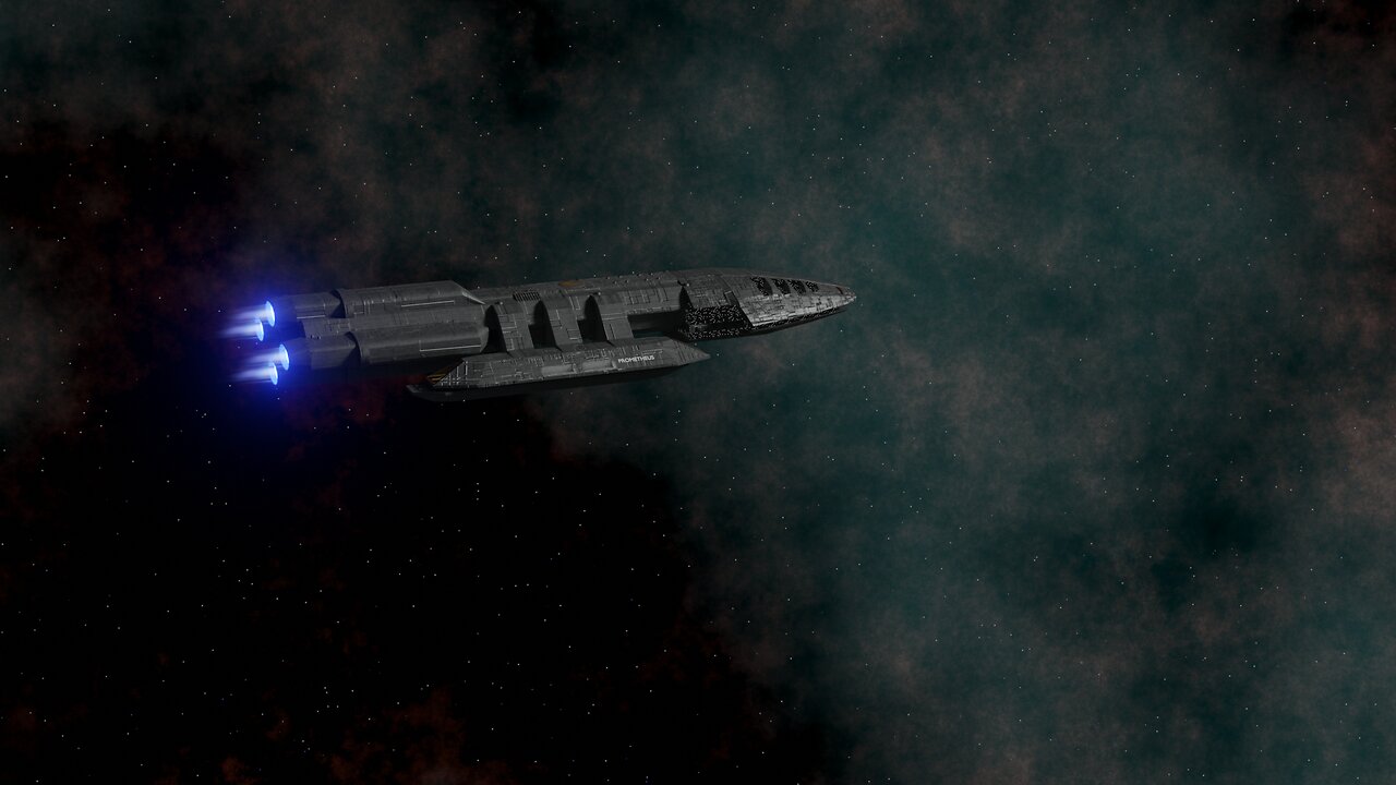 Battlestar Prometheus jumping to Ragnar Anchorage Space Station.