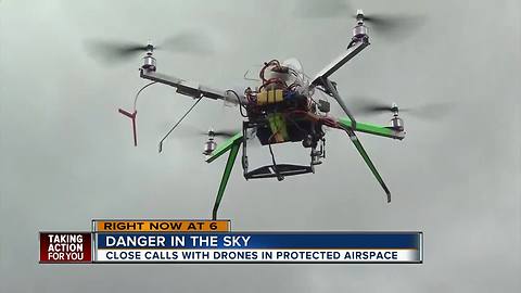 Drones flying dangerously close to airplanes over protected airspace