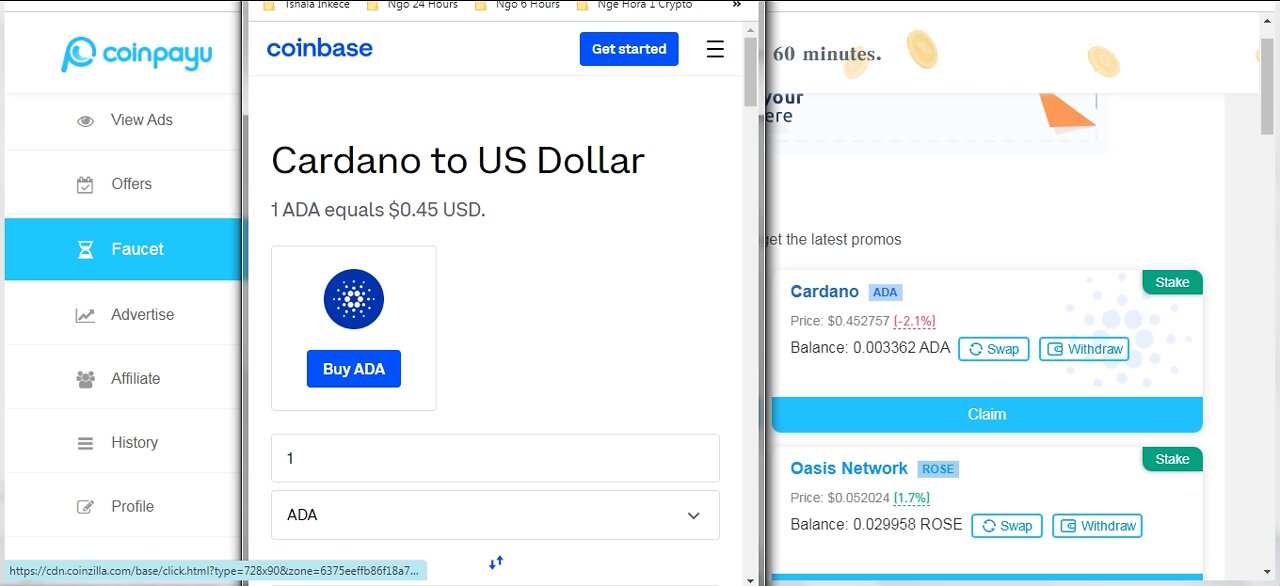 How To Earn Free 1763 Cardano ADA Cryptocurrency At Coinpayu Every 60 minutes Proof