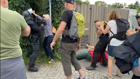 NAZI policemen attacking elderly women during today’s pro-democracy protests in Berlin