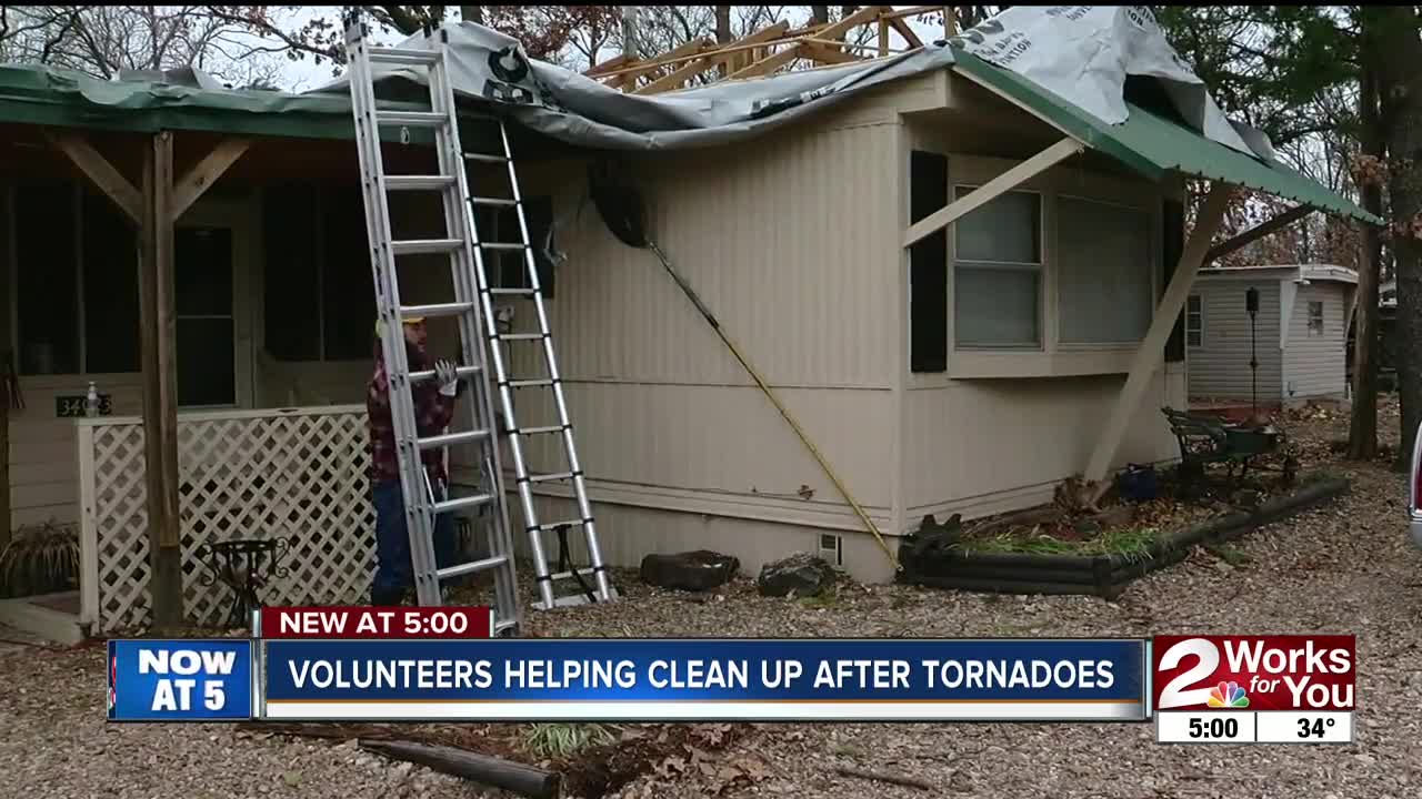 Volunteers helping clean up after tornadoes