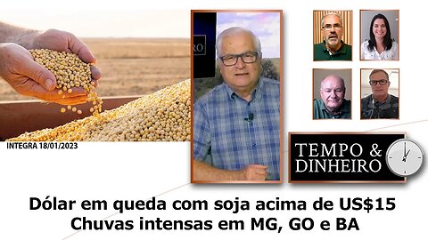 Dólar em queda com soja acima de US$15. Chuvas intensas em MG, GO e BA