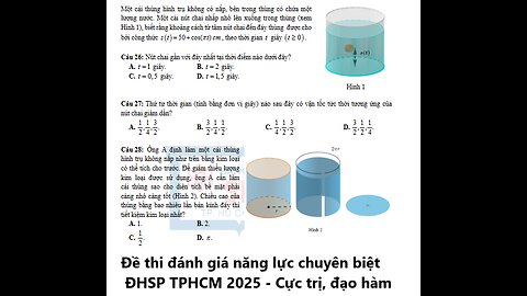 Đề thi đánh giá năng lực chuyên biệt ĐHSP TPHCM 2025: Một cái thùng hình trụ không có nắp, bên trong