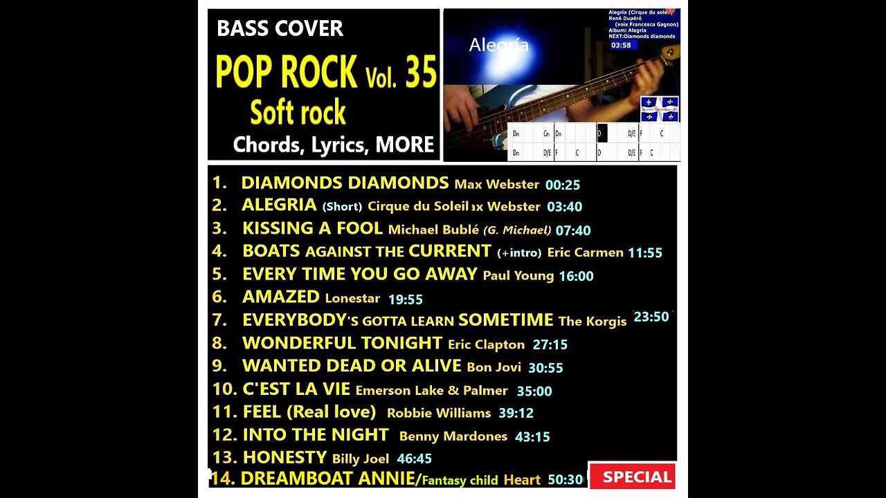 Bass cover POP-ROCK Vol 35: Soft rock __ Chords, Lyrics, MORE