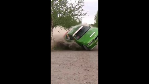 BMW crashing into camera power slide drift Rally Hill climb