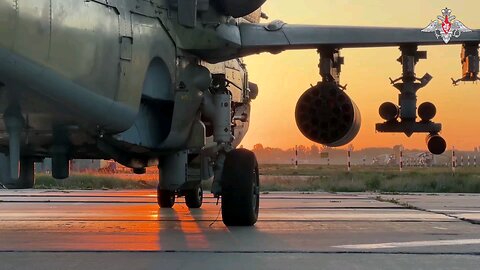 A Kamov Ka-52M helicopter on the Ukrainian theater of war operates by launching unguided rockets at