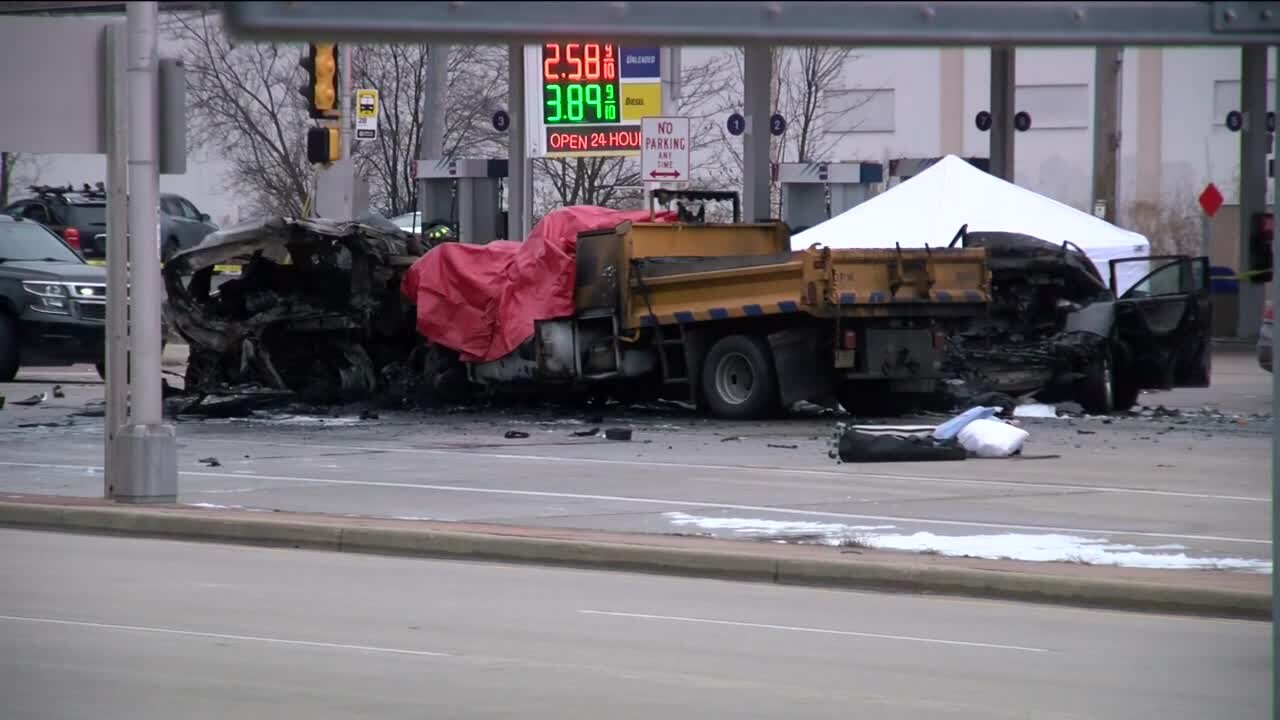 3 killed in fiery crash involving 10 cars including city truck