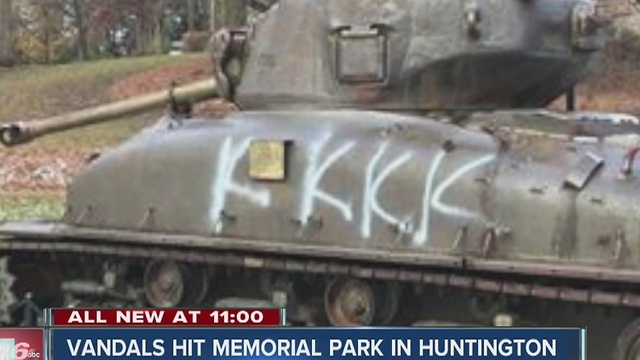 Huntington police search for vandals who spray painted graffiti on historic memorial