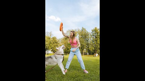 Beautiful Girl Playing With Dog