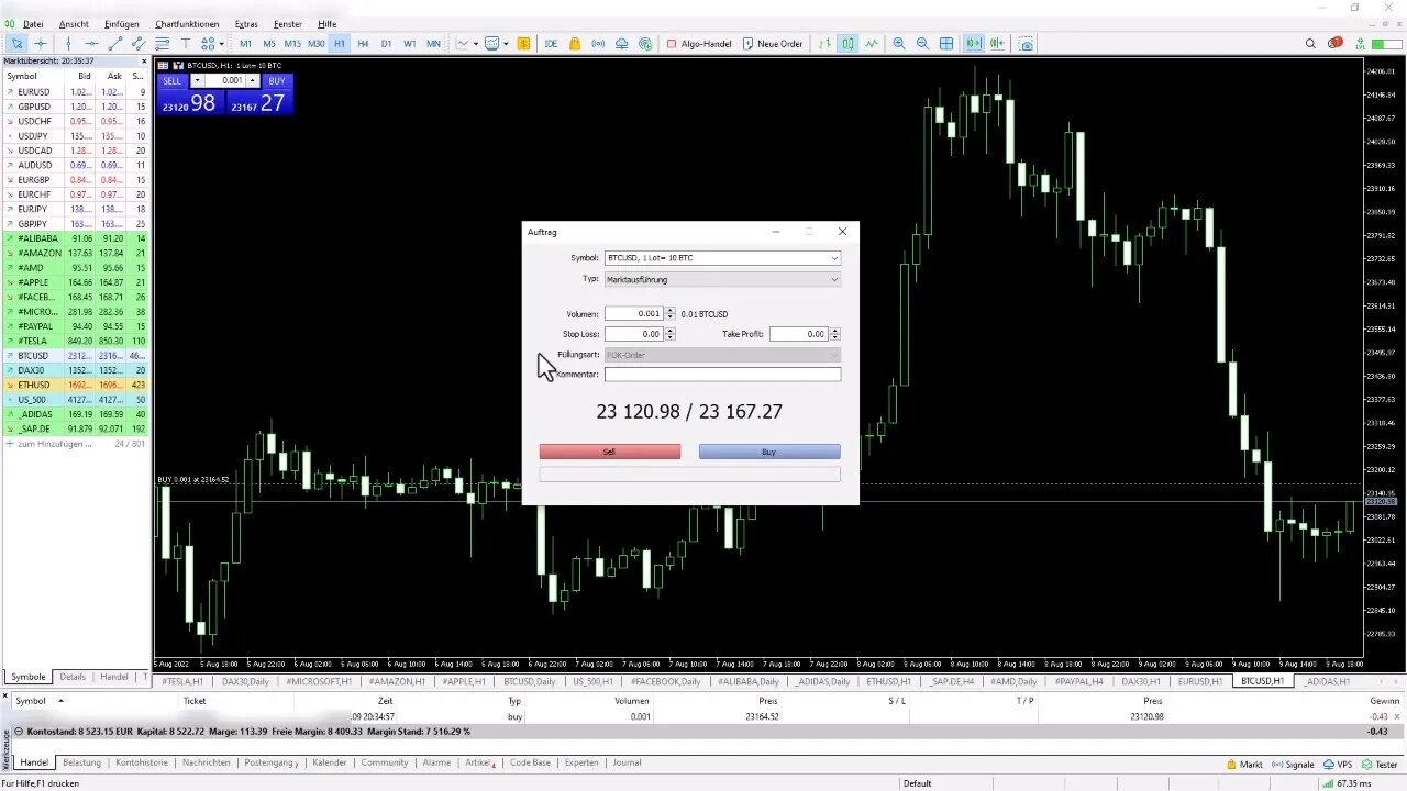 Daytrading mit dem Metatrader 5 - Die Order-Typen um an der Börse einen Trade zu eröffnen (Teil 1)