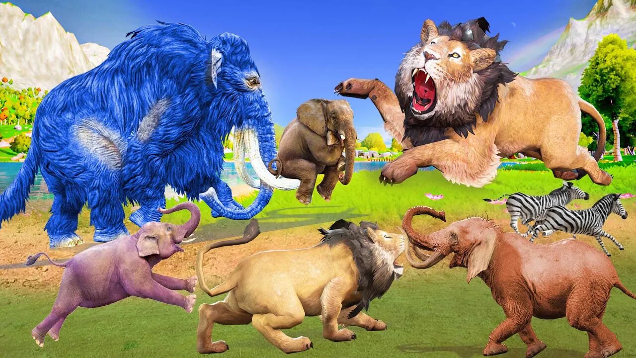 Zombie Lion Vs Mammoth Elephant Fight Saves Baby Elephants Animal Revolt Epic Battle Funny Doodles
