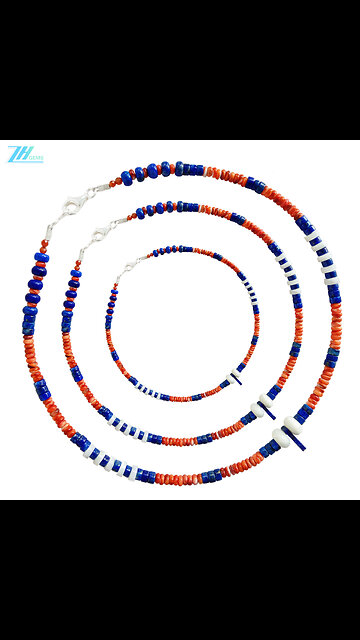 Orange spiny oyster white mop gemstone Lapis lazuli beads faceted Garnet necklace03