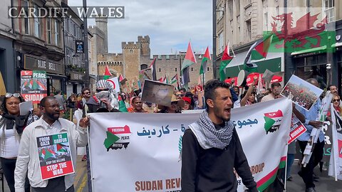 March for Sudan and Palestine. Castle Street, Cardiff