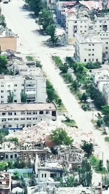 Aerial view of Bakhmut, Ukraine as of July 2023