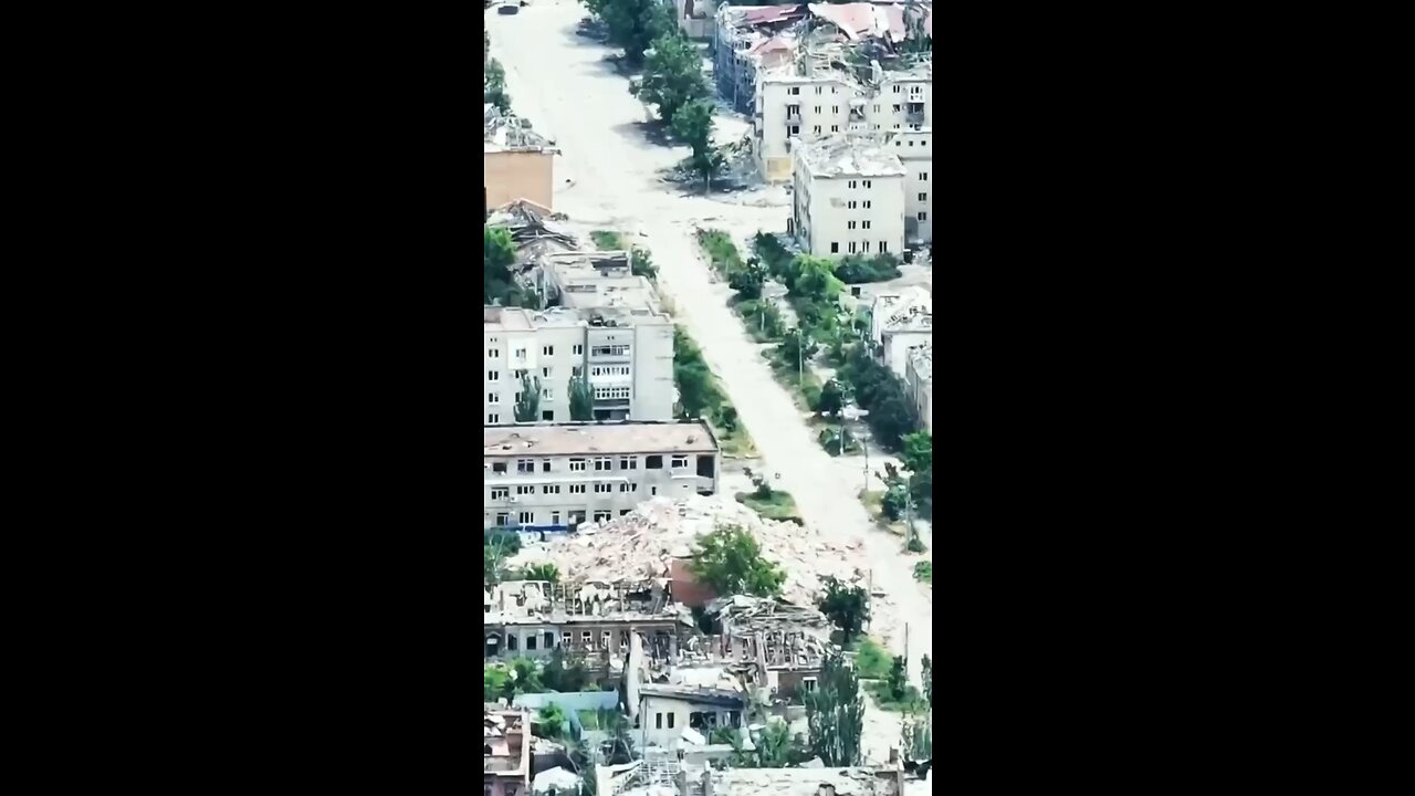 Aerial view of Bakhmut, Ukraine as of July 2023