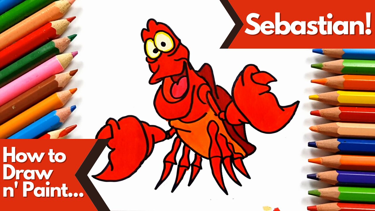 How to draw and paint Sebastian from The Little Mermaid